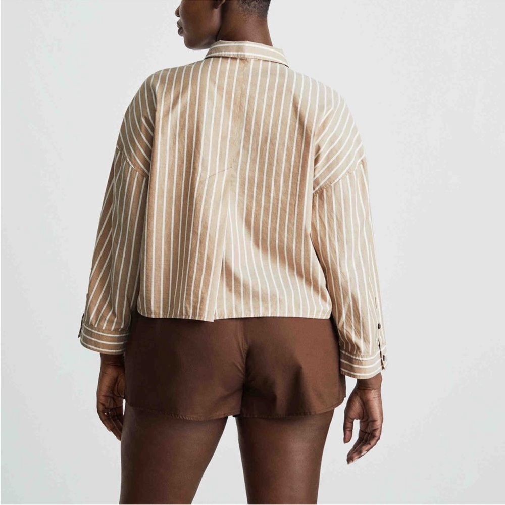 EVERLANE The Woven PJ Top XS Oversized Boxy Brown Stripe Loungewear Preppy NWT - Picture 9 of 9